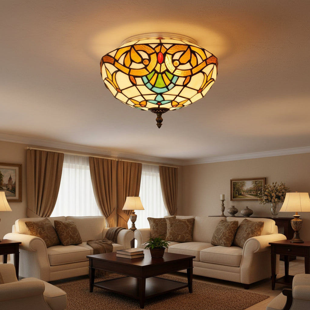Plafonnier En Vitrail Tiffany Multicolore