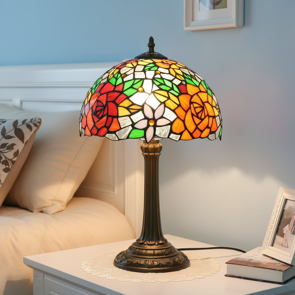 Lampe de Table en Vitrail Style Tiffany Roses