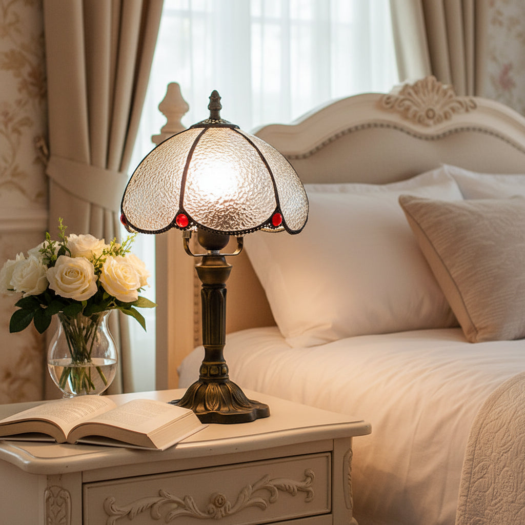 Lampe De Table Style Tiffany Abat-jour En Verre Rouge