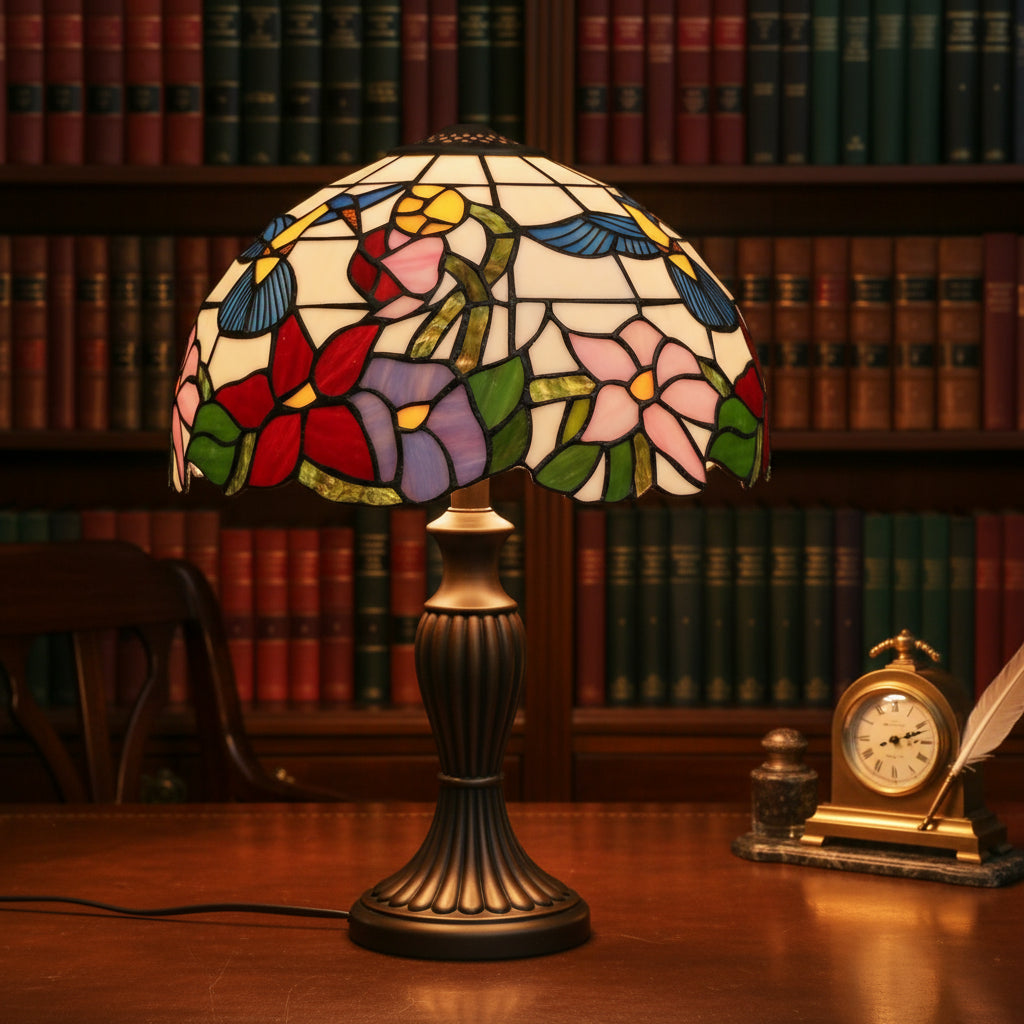 Abat-jour Tiffany en Vitrail Colibri et Fleurs