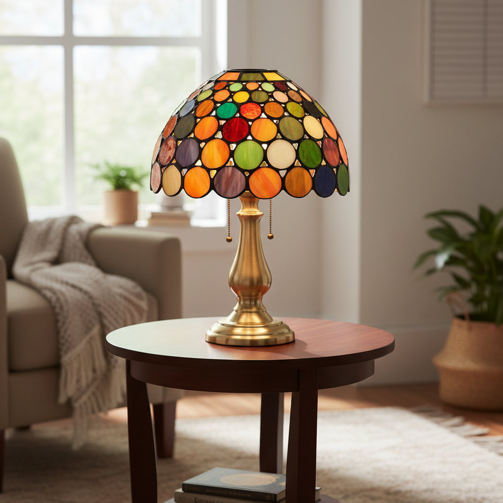 Abat-Jour en Verre Teinté Mosaïque Circulaire Multicolore