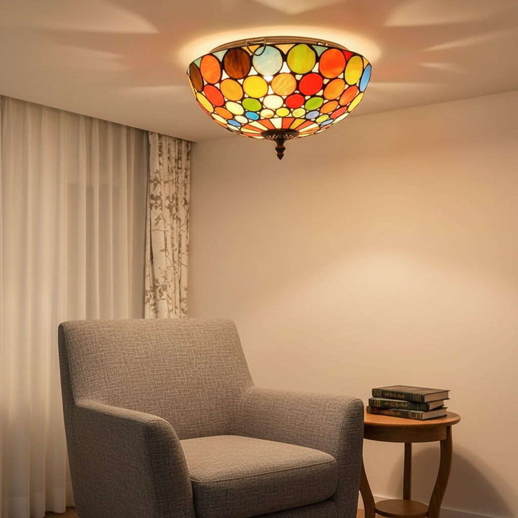 Plafonnier en Vitrail Multicolore Style Tiffany
