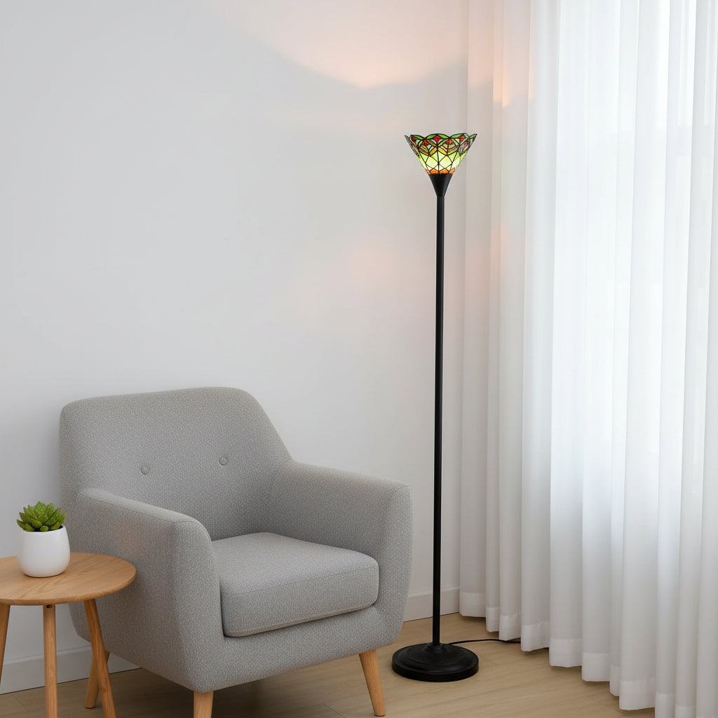 Lampadaire en Vitrail Multicolore Style Tiffany