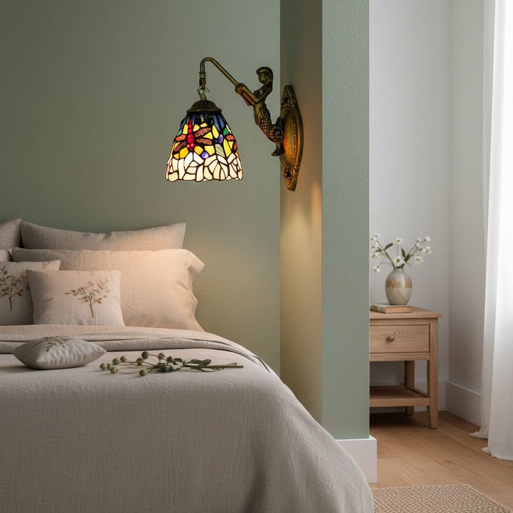 Applique Murale Sirène Tiffany en Vitrail Libellule