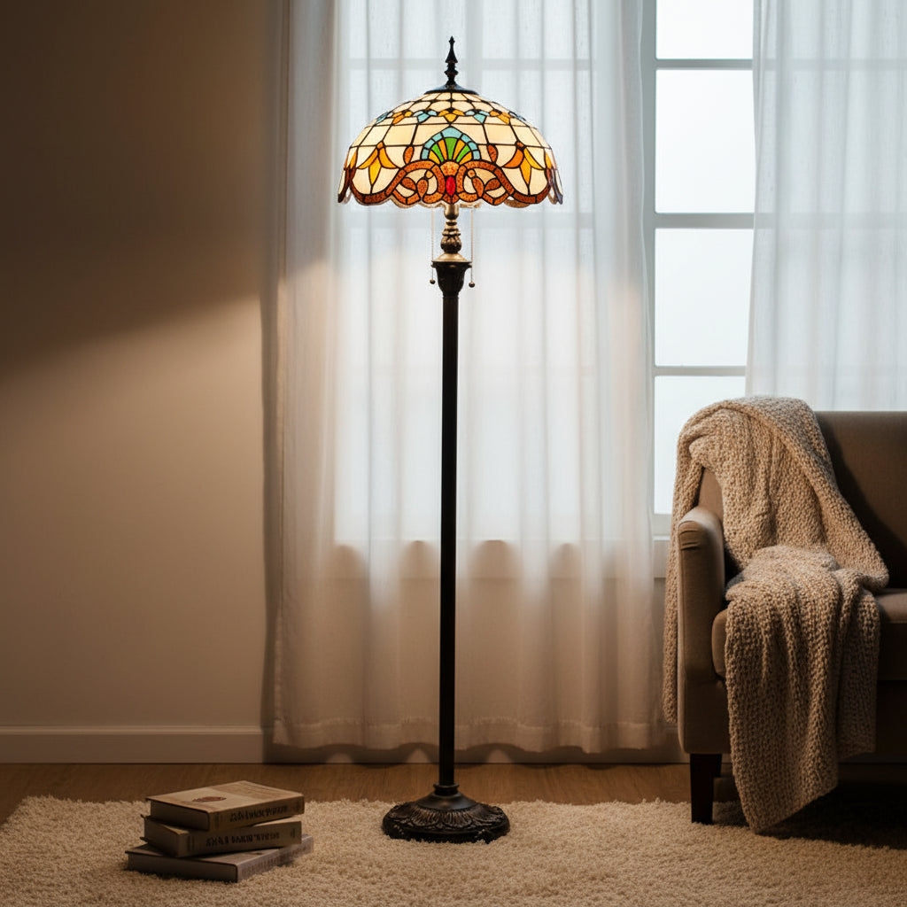 Lampadaire Style Tiffany en Vitrail Multicolore