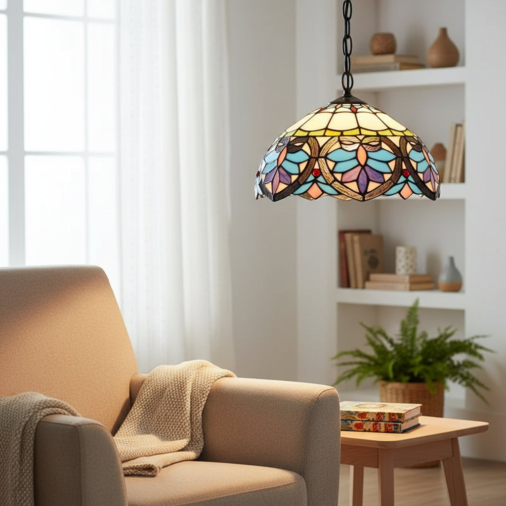 Suspension en Vitrail Tiffany à Motifs Papillons Bleus