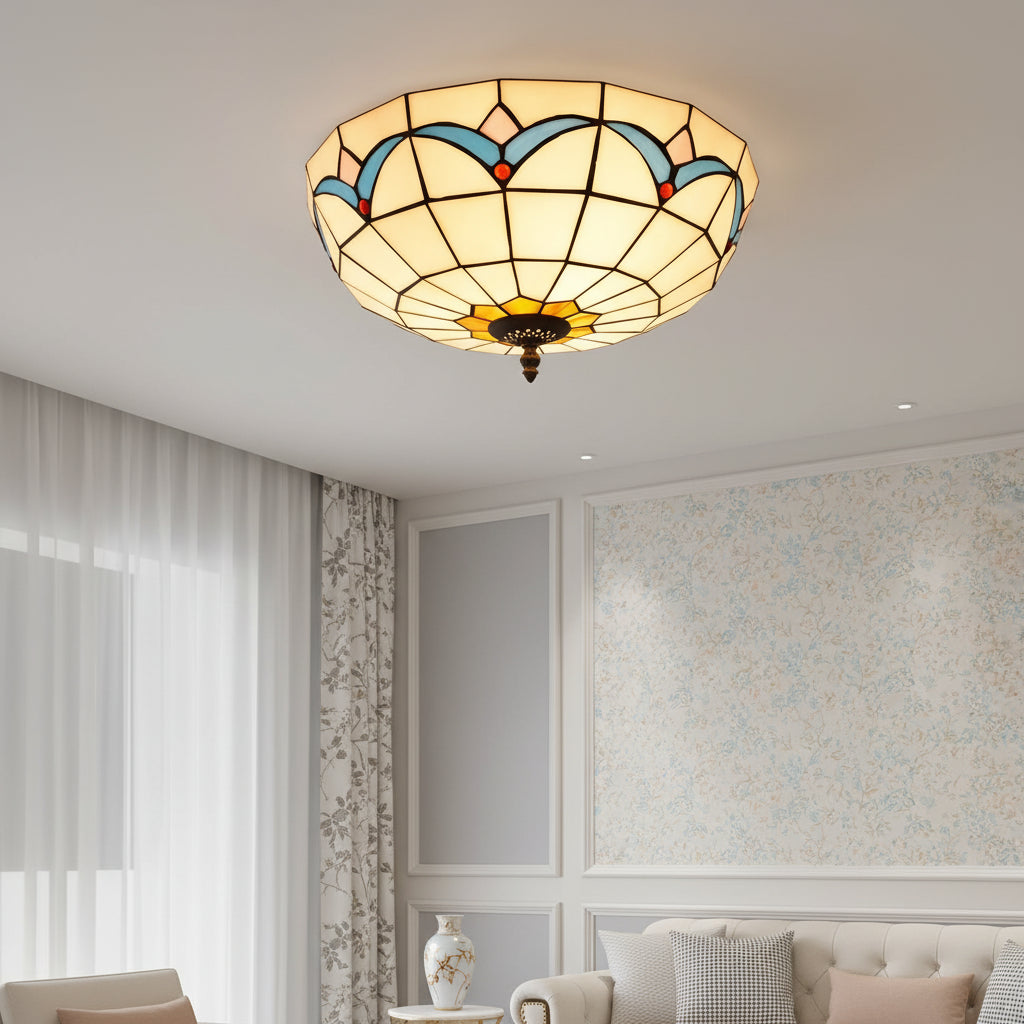 Plafonnier Tiffany en Vitrail Géométrique