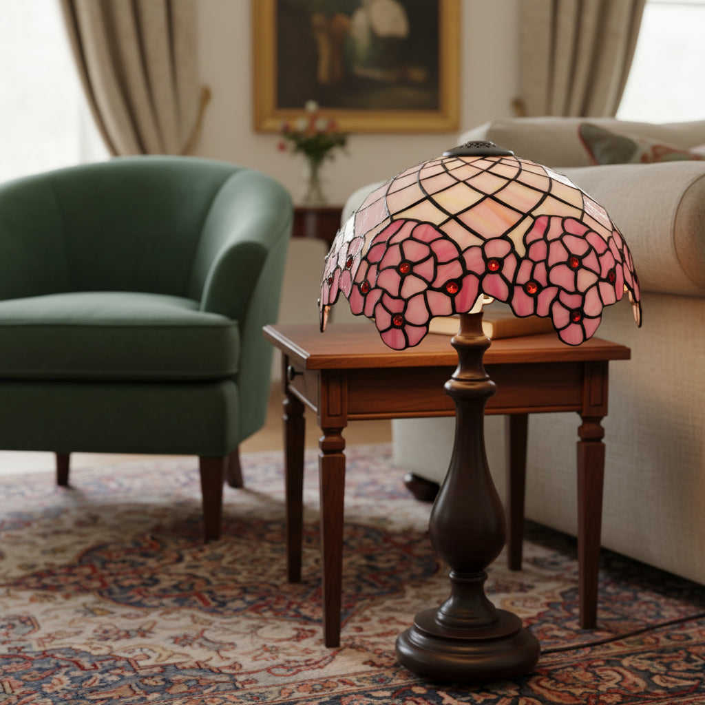 Abat-jour en Vitrail Rose Floral et Géométrique