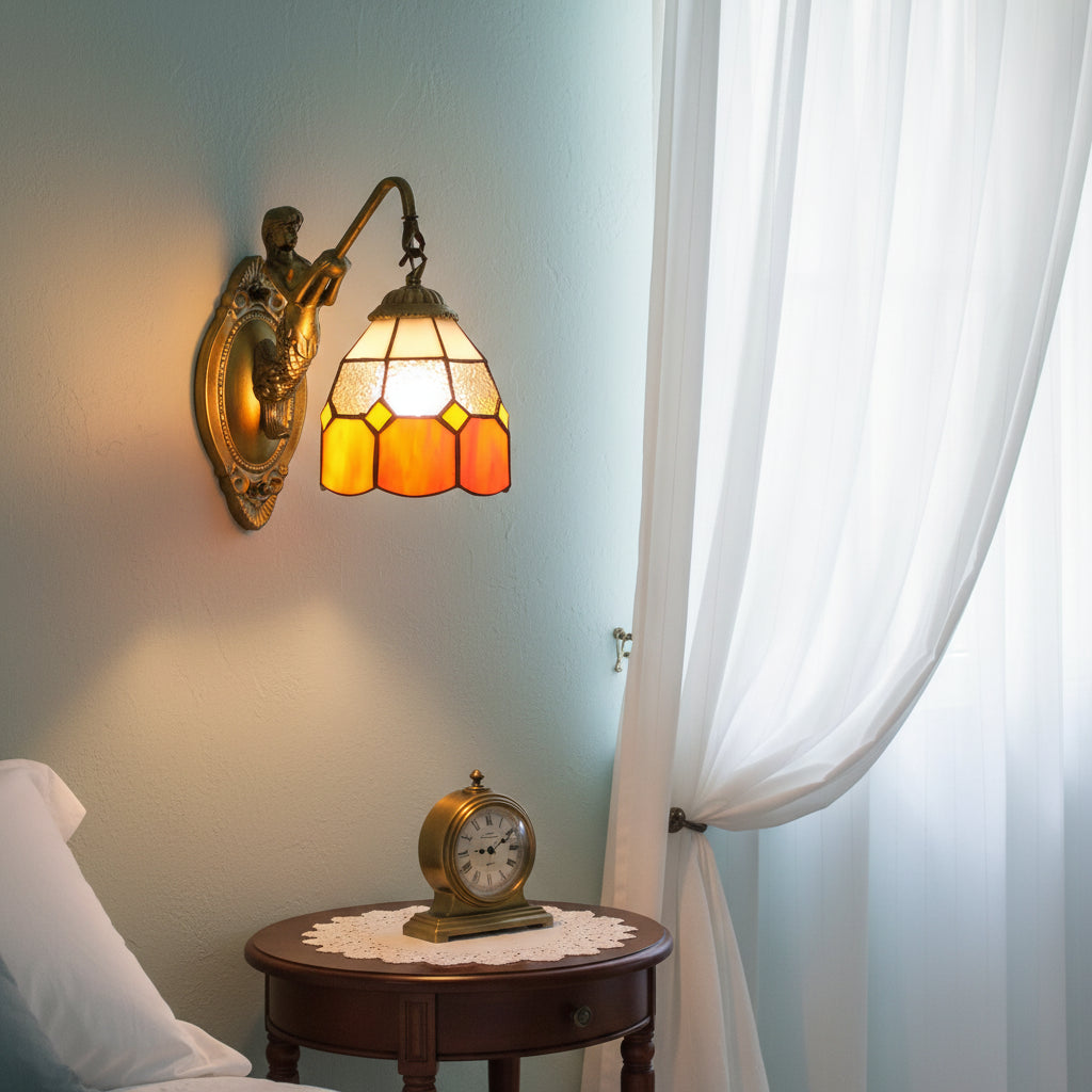 Applique Murale Style Tiffany Sirène Finition Bronze