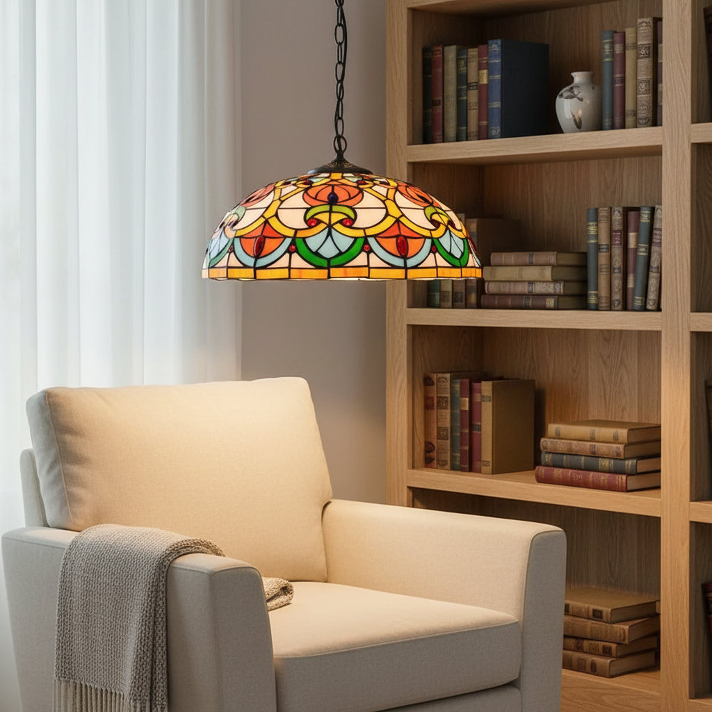 Suspension Dôme en Vitrail Style Tiffany Multicolore