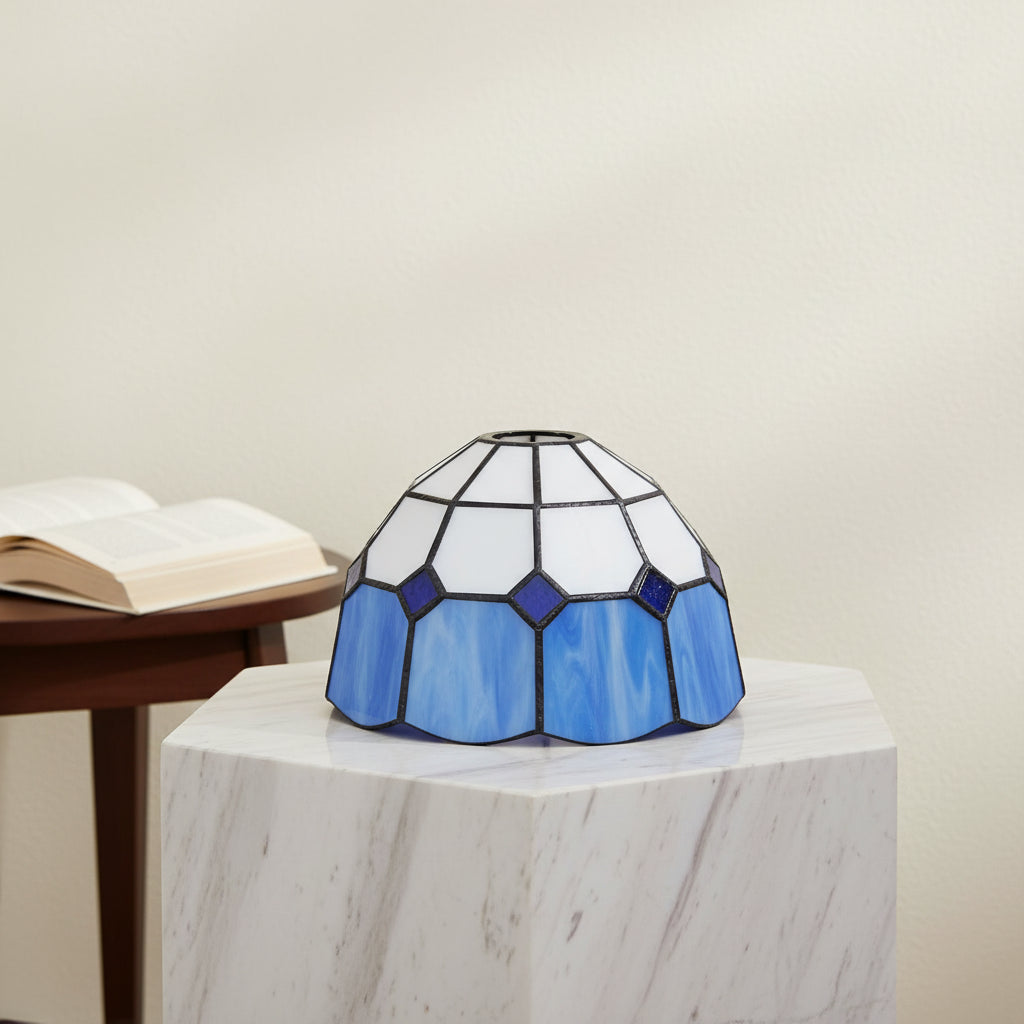 Abat-jour Conique Tiffany en Verre Blanc et Bleu