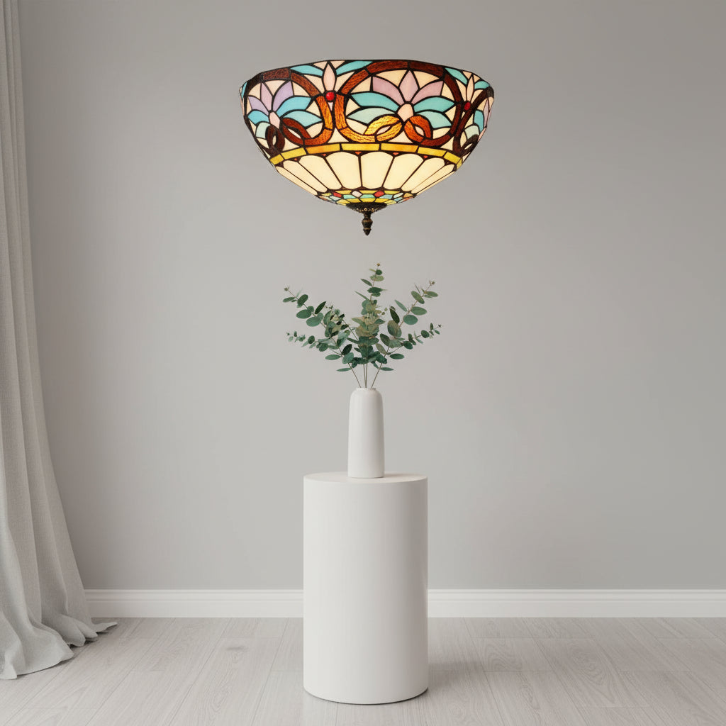 Plafonnier en Verre Teinté Style Tiffany Floral