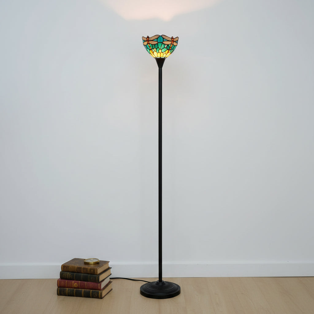 Lampadaire Style Tiffany en Vitrail Libellules