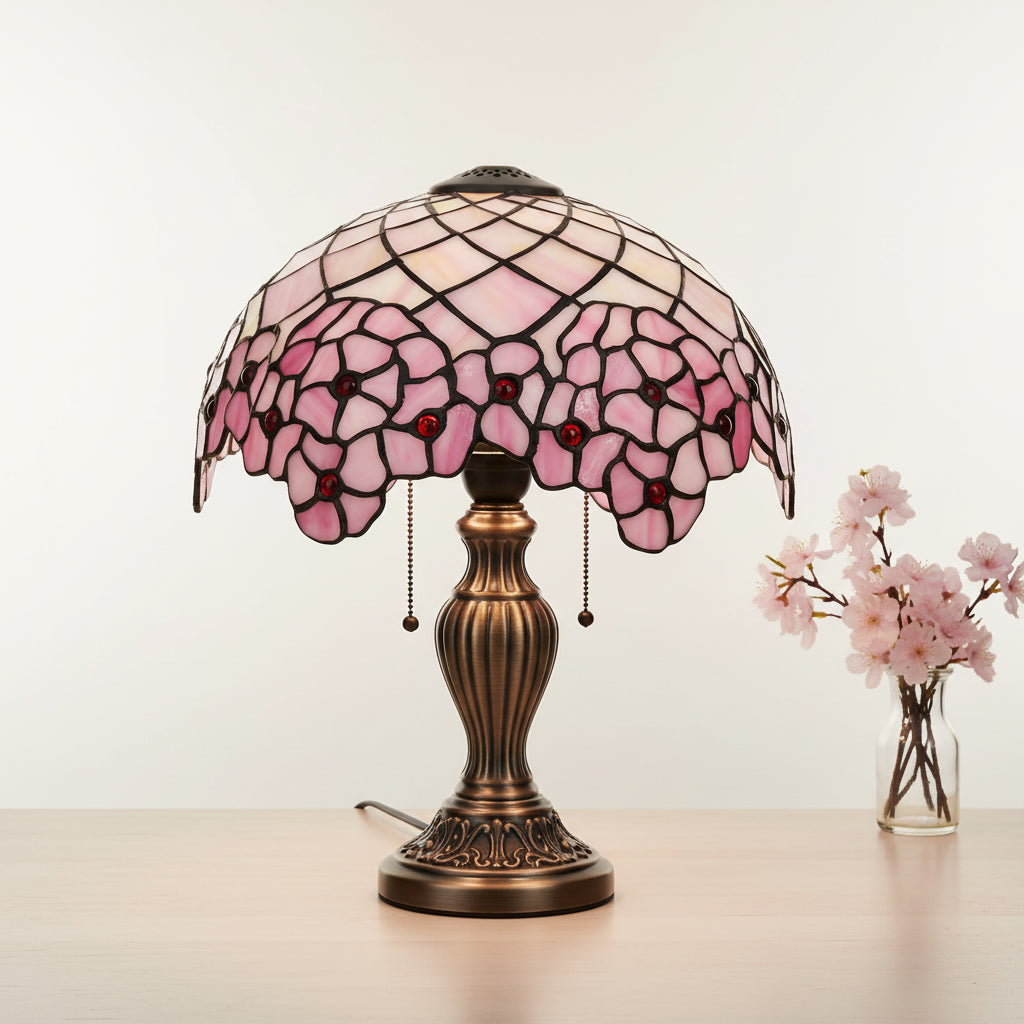 Abat-jour en Vitrail Rose Floral et Géométrique