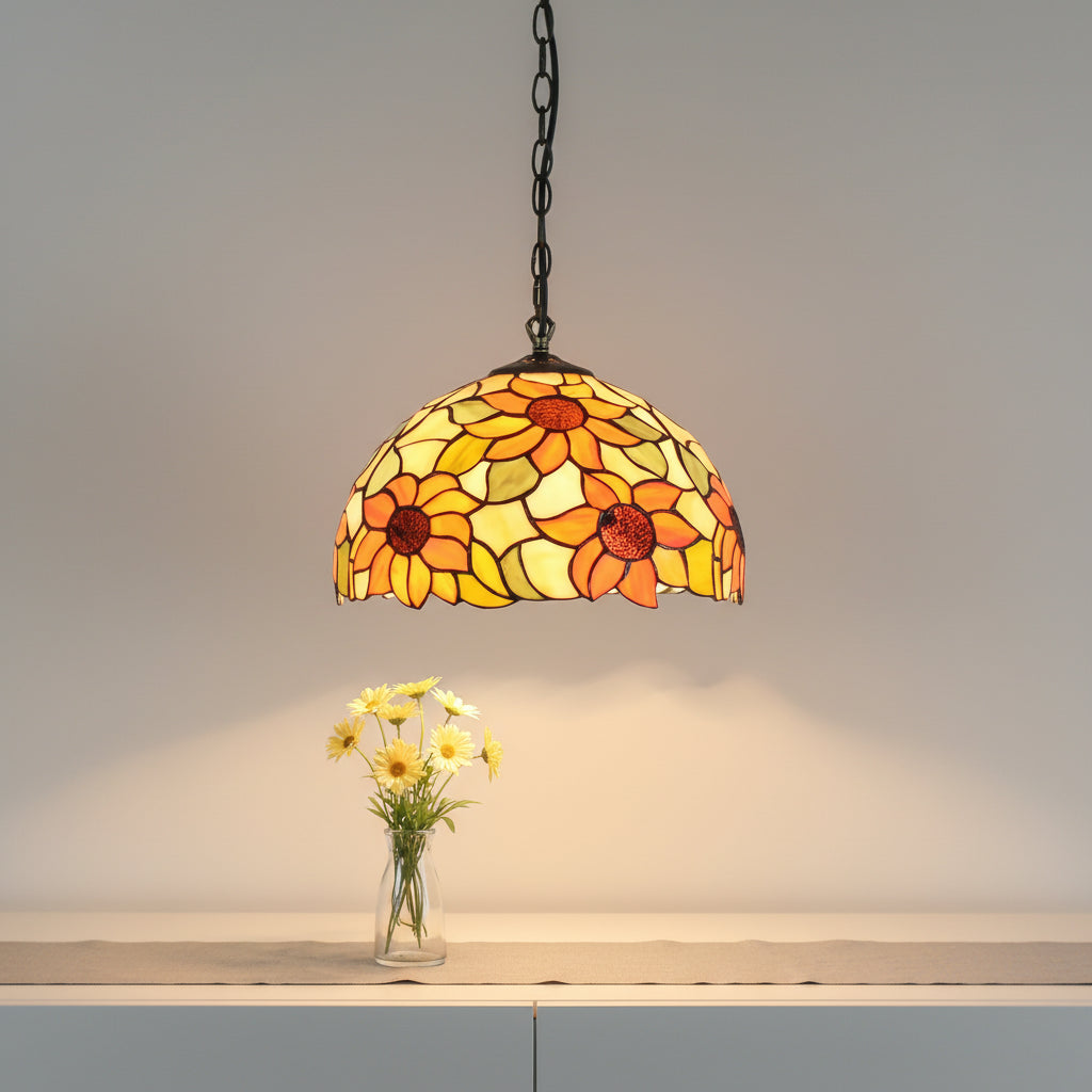 Suspension en Verre Teinté Motif Tournesol Dia 30cm