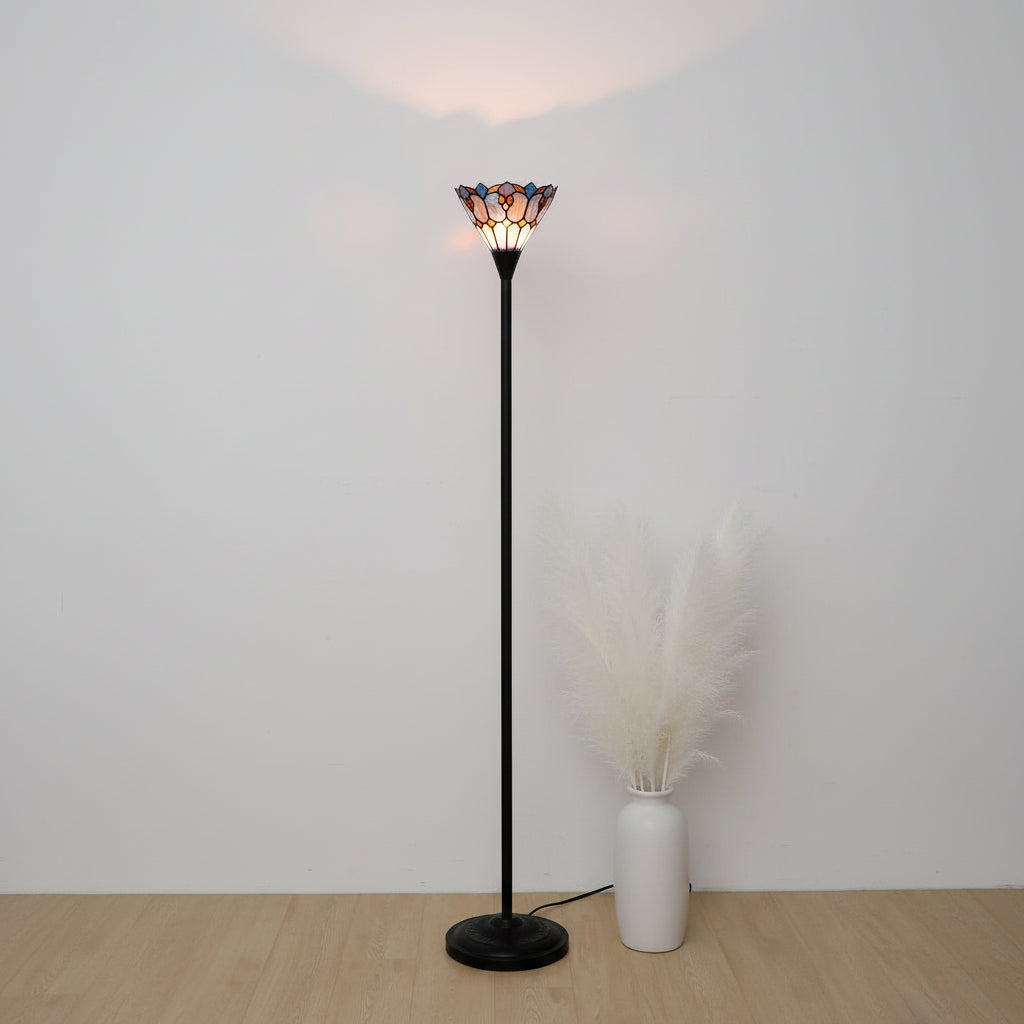 Lampadaire Tiffany en Vitrail Fleurs et Papillons