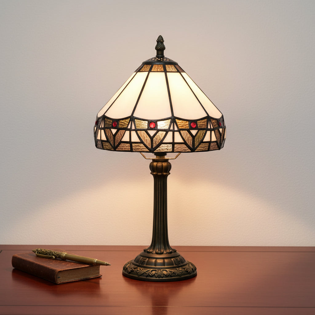 Lampe de Chevet en Vitrail Géométrique Style Tiffany Bronze