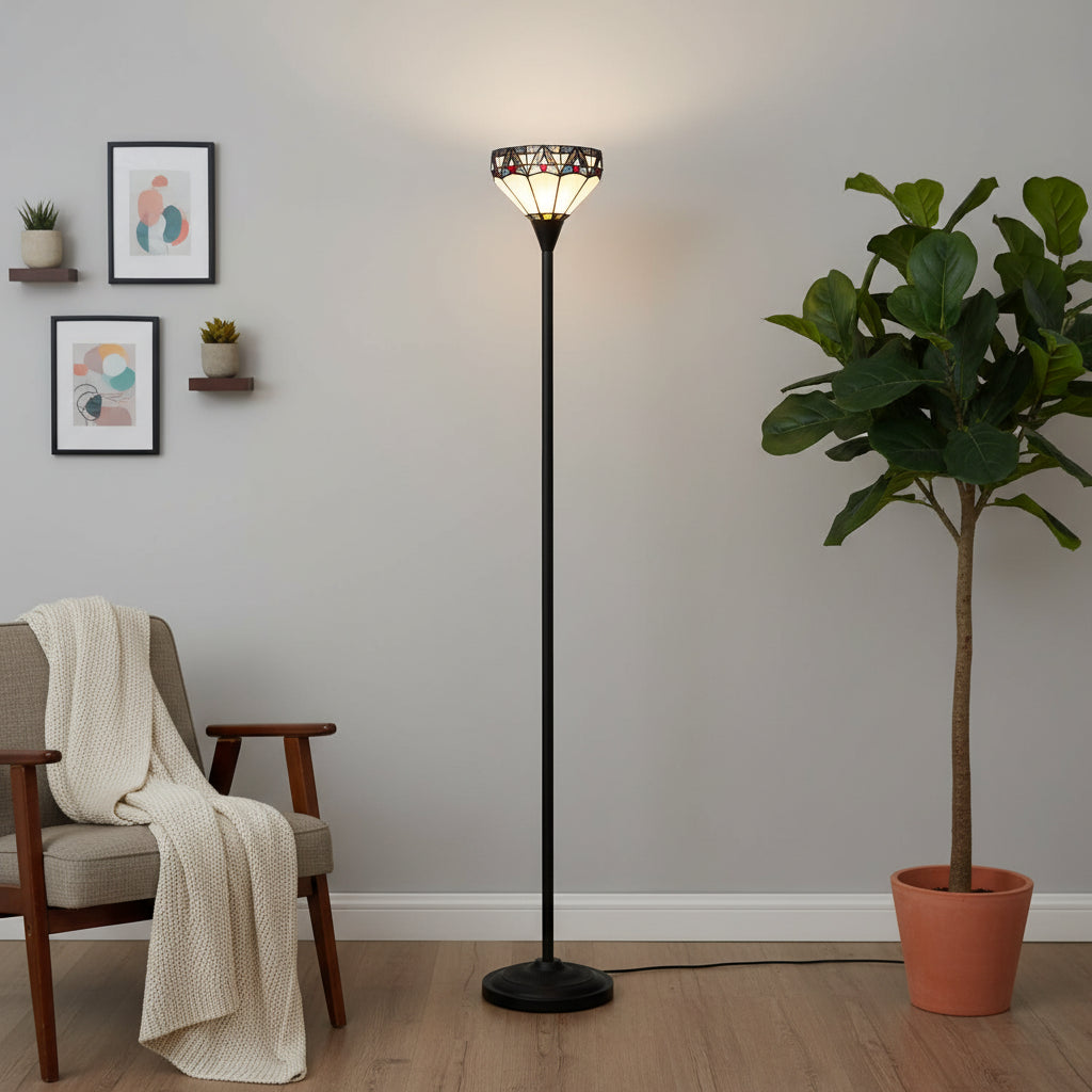 Lampadaire Style Tiffany avec Abat-jour Vitrail Géométrique
