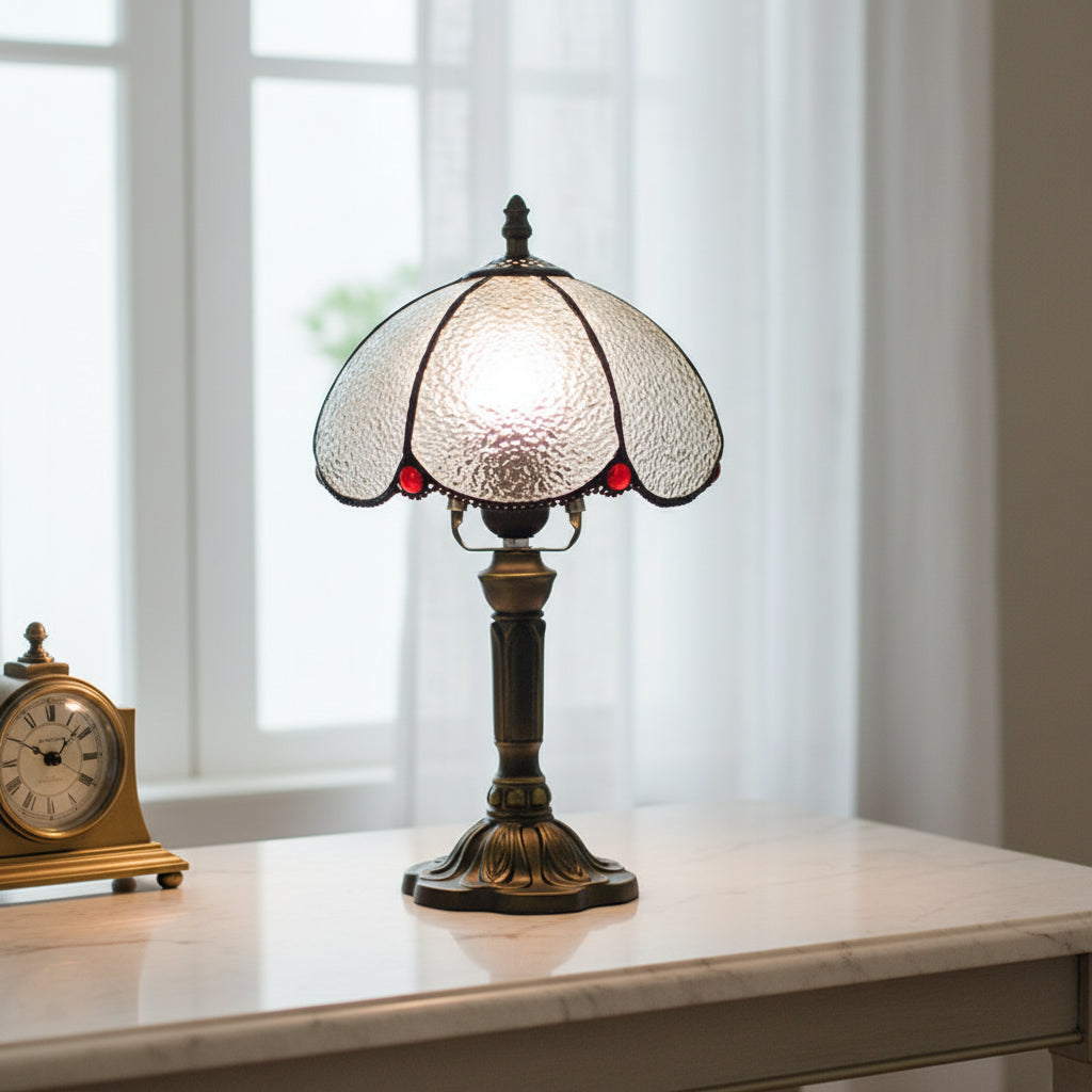 Lampe De Table Style Tiffany Abat-jour En Verre Rouge