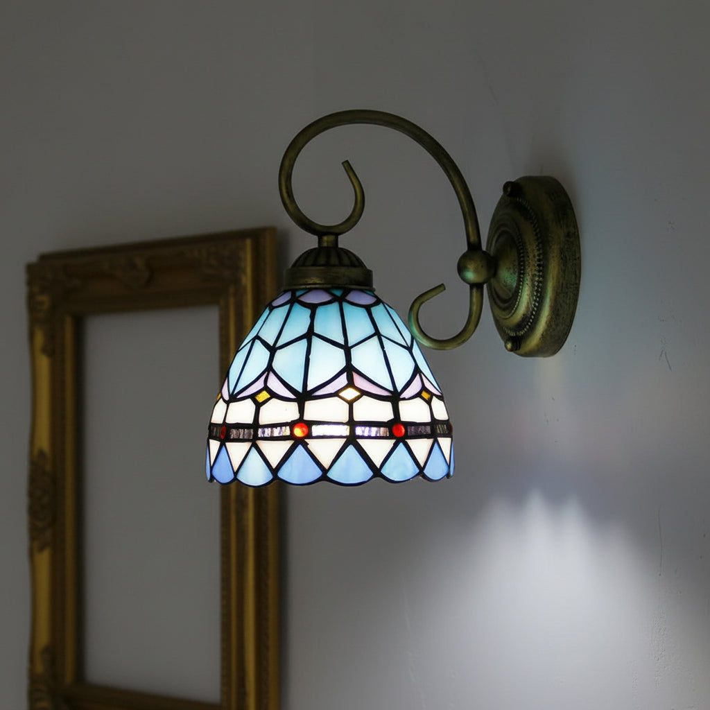 Applique Murale Style Tiffany en Vitrail Bleu et Violet