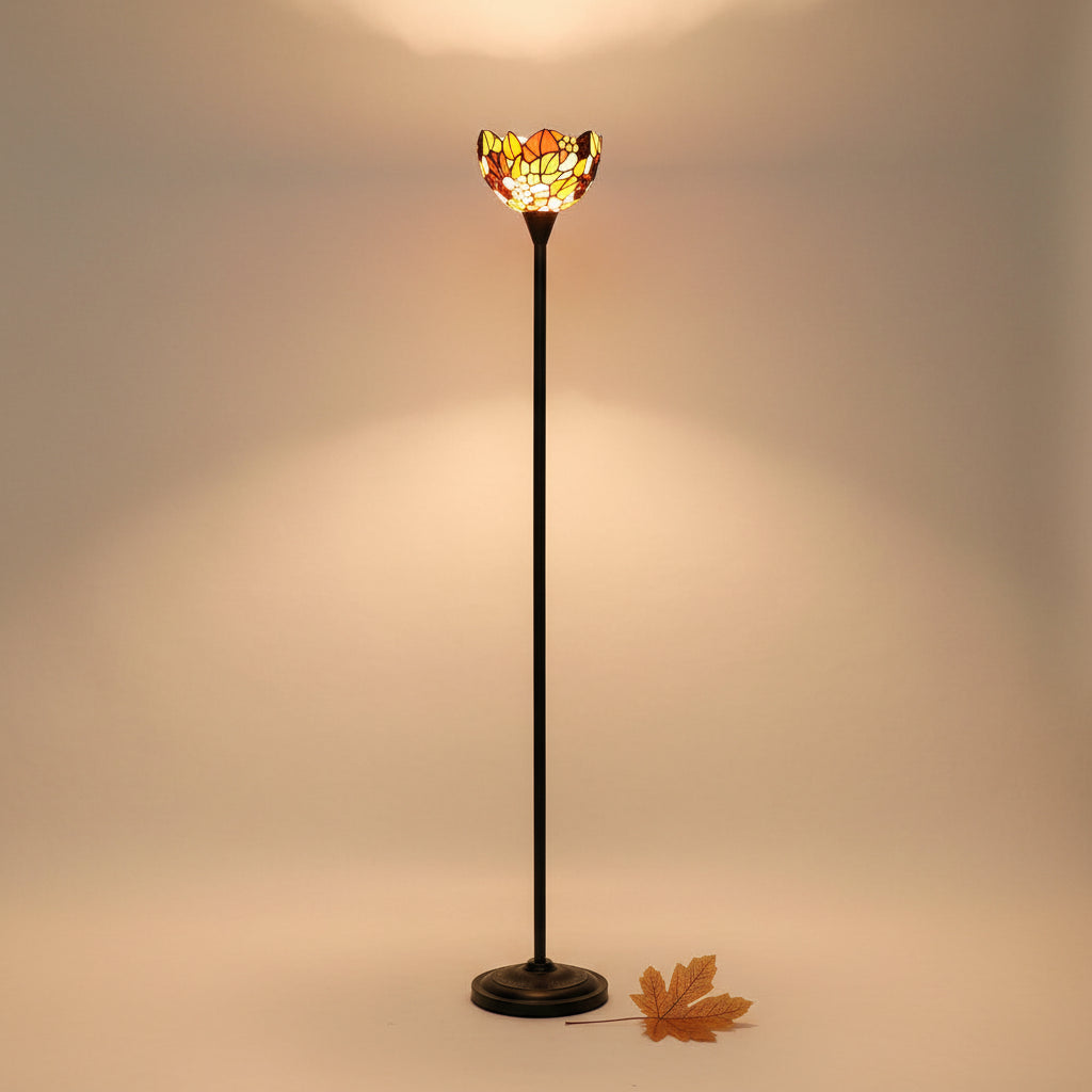 Lampadaire Style Tiffany Floral en Verre Teinté