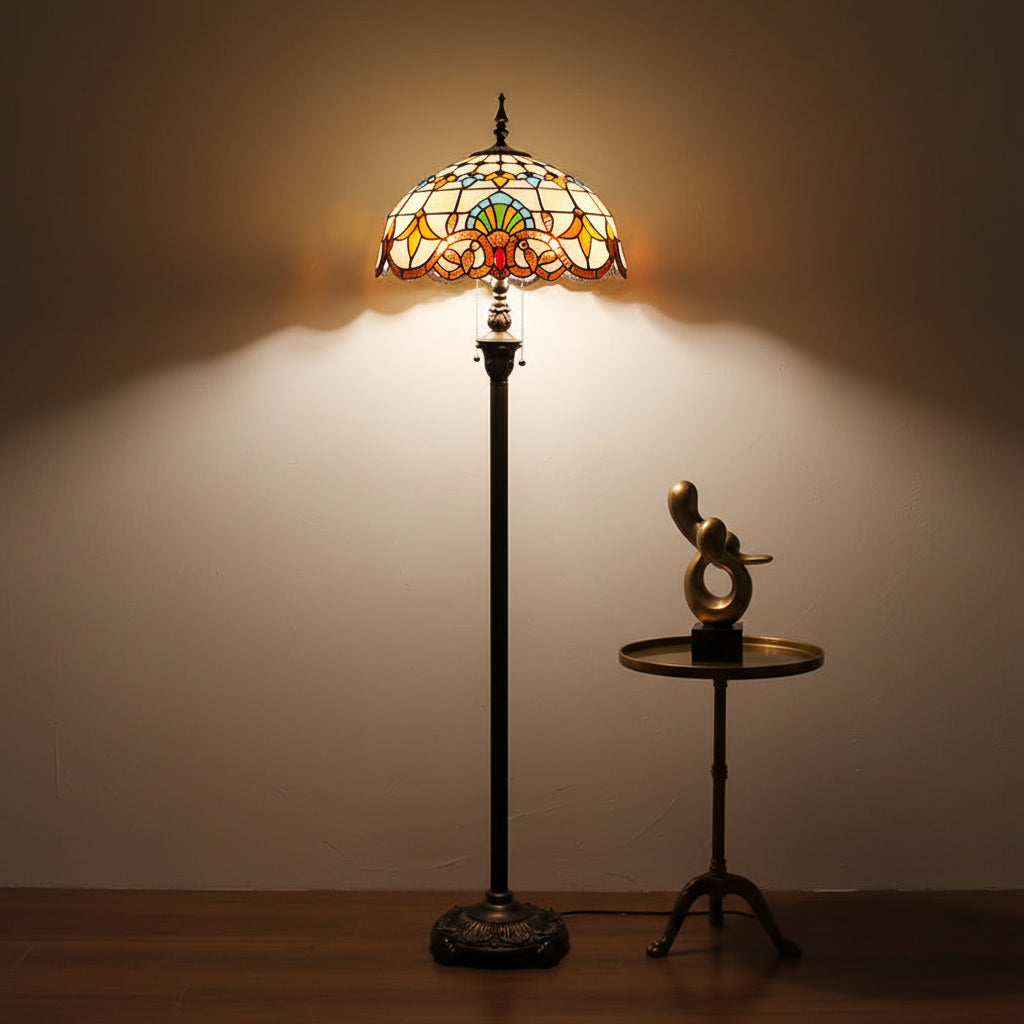 Lampadaire Style Tiffany en Vitrail Multicolore