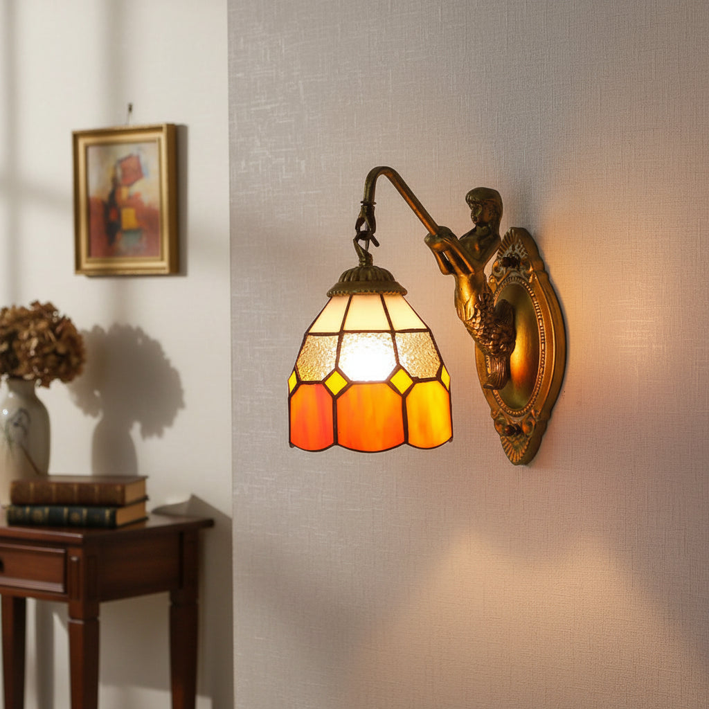 Applique Murale Style Tiffany Sirène Finition Bronze