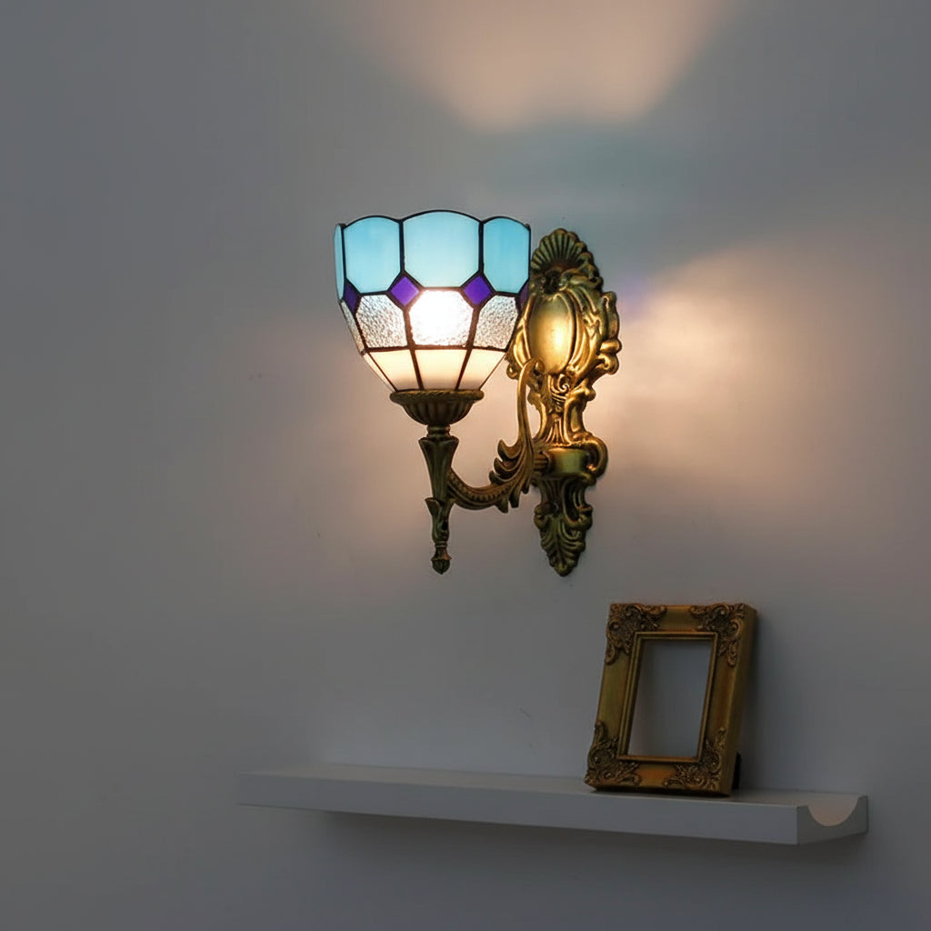 Applique Murale Ornée en Verre Teinté Bleu et Violet