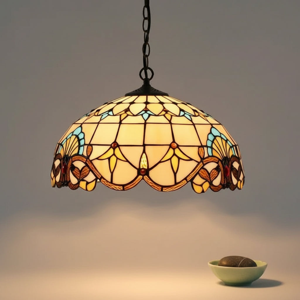 Suspension Dôme en Vitrail Style Tiffany Ambre