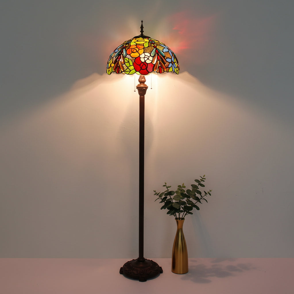 Lampadaire Style Tiffany Floral en Verre Multicolore