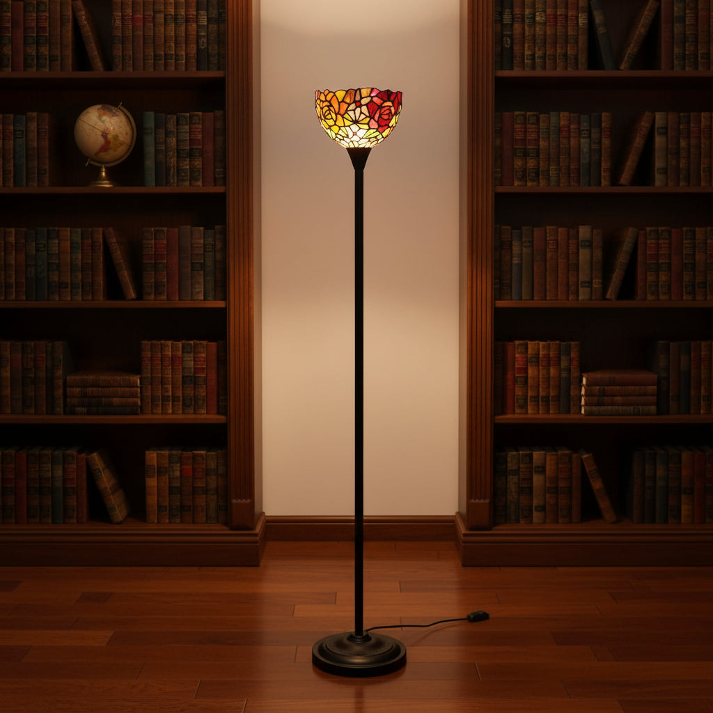 Lampadaire Style Tiffany en Verre Teinté Floral