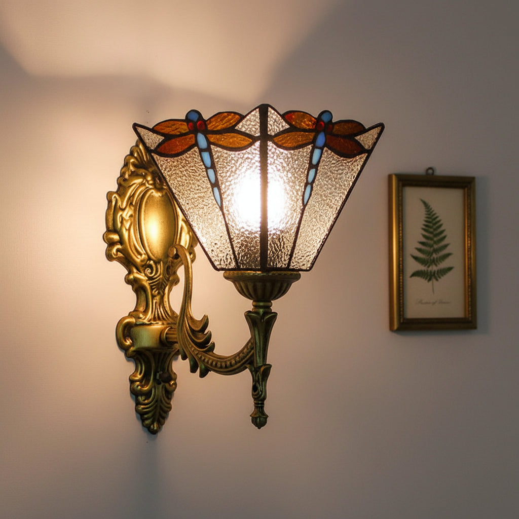 Applique Murale en Verre Teinté Libellules Bronze