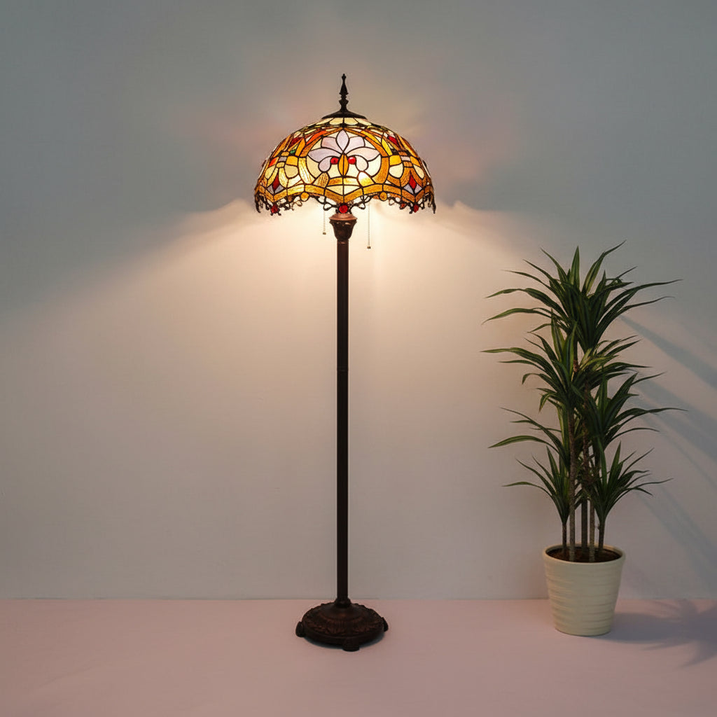 Lampadaire Tiffany Vintage en Verre Teinté Floral