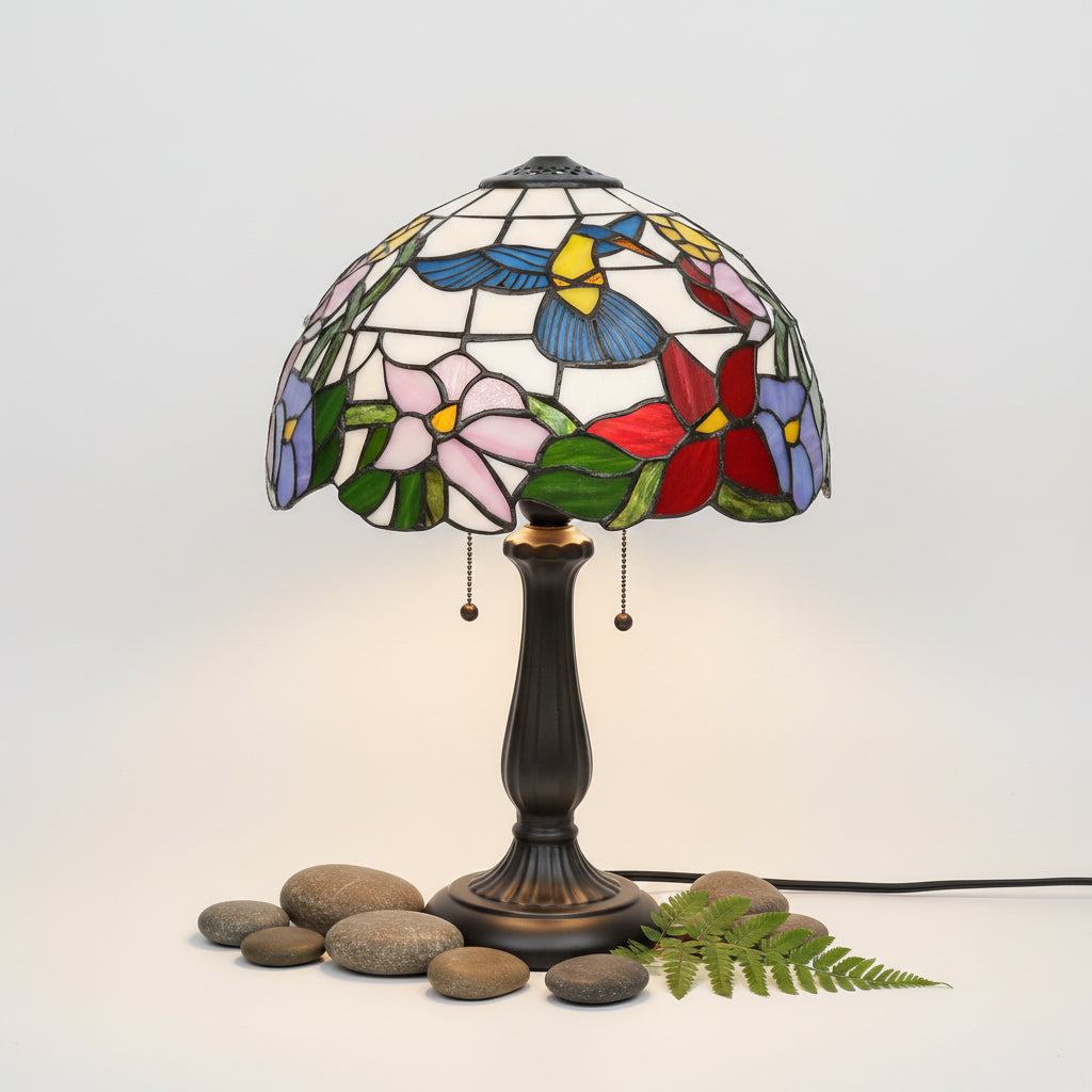 Abat-jour Tiffany en Vitrail Colibri et Fleurs