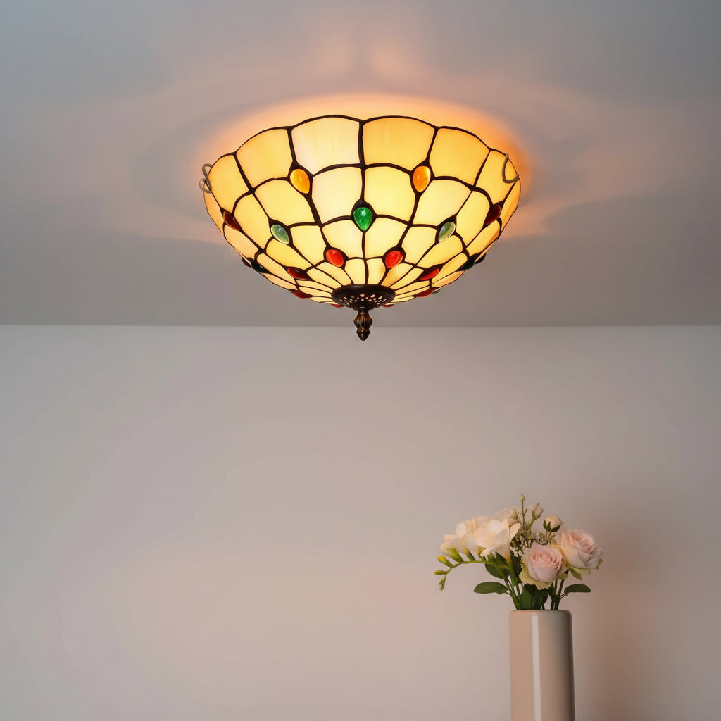 Plafonnier Dôme en Vitrail Style Tiffany