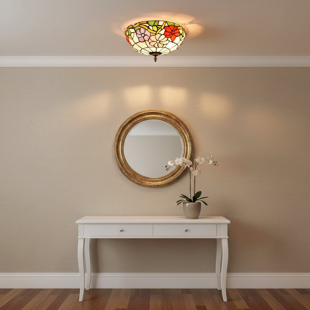 Plafonnier en Vitrail Floral Multicolore Style Tiffany