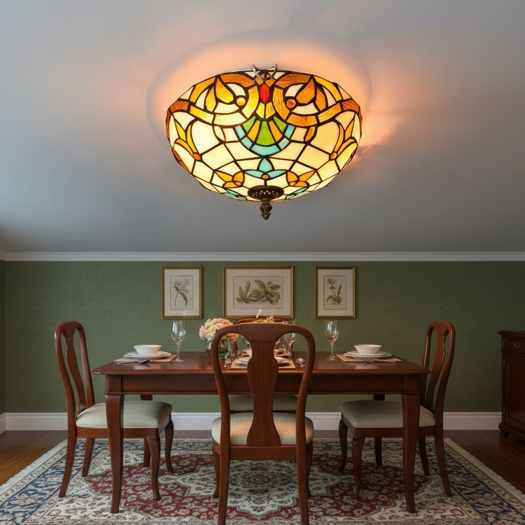 Plafonnier En Vitrail Tiffany Multicolore