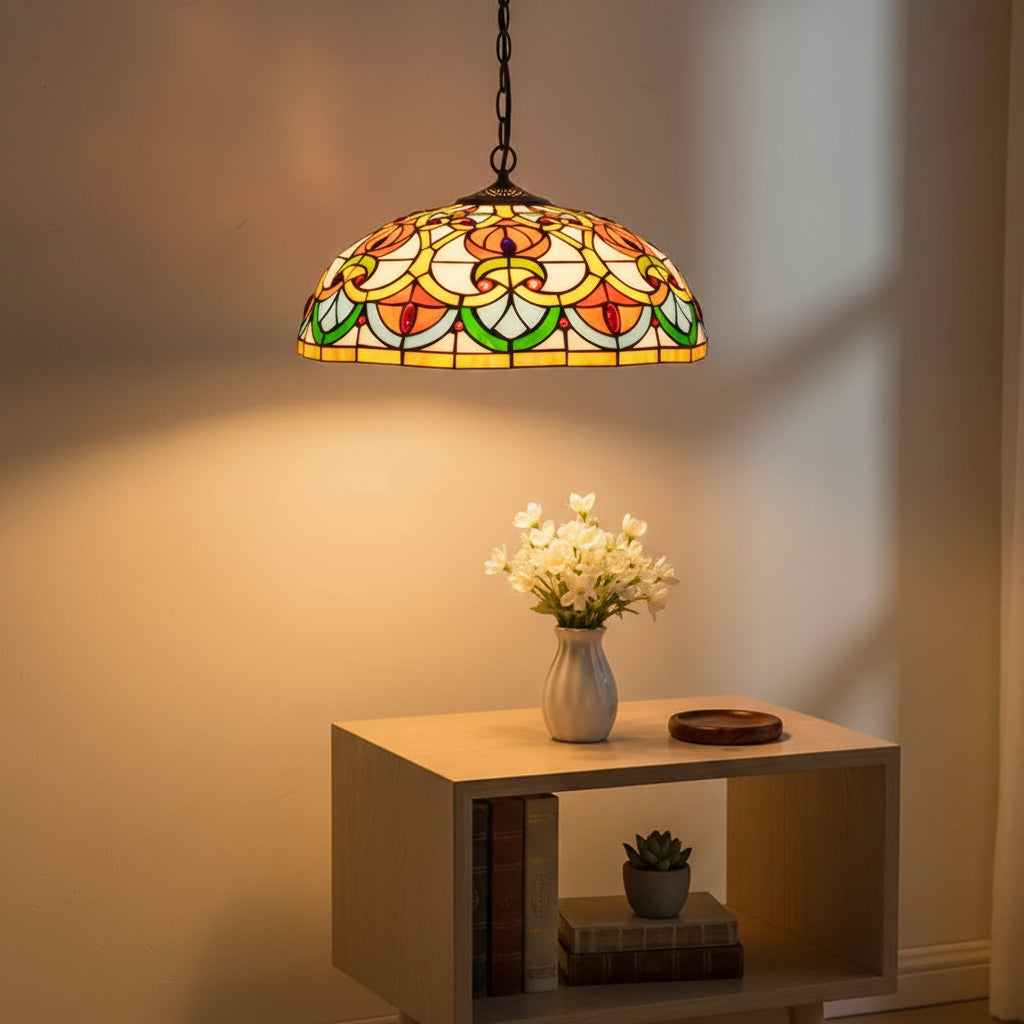 Suspension Dôme en Vitrail Style Tiffany Multicolore