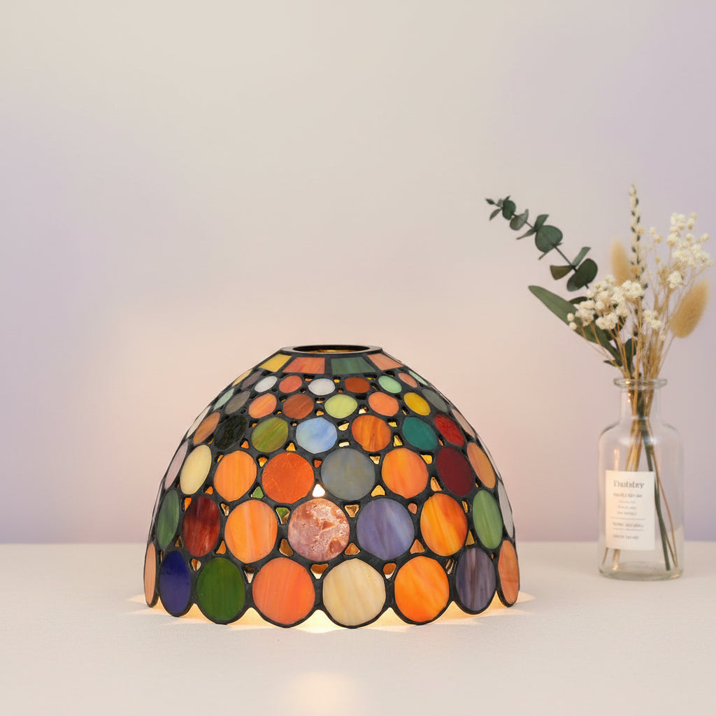 Abat-Jour en Verre Teinté Mosaïque Circulaire Multicolore