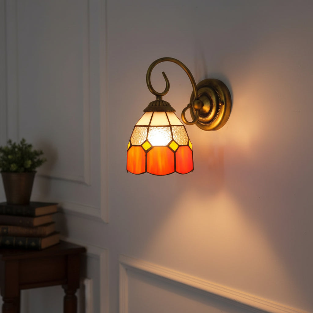 Applique Murale Vintage en Vitrail aux Teintes Chaudes