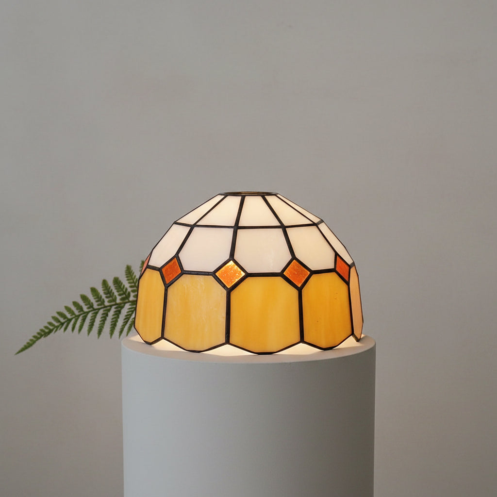 Abat-Jour en Verre Teinté Géométrique Blanc Ambré