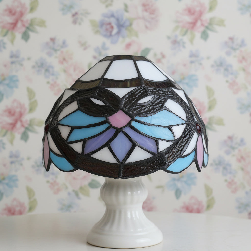 Abat-jour En Verre Teinté Tiffany Bleu Rose Vert