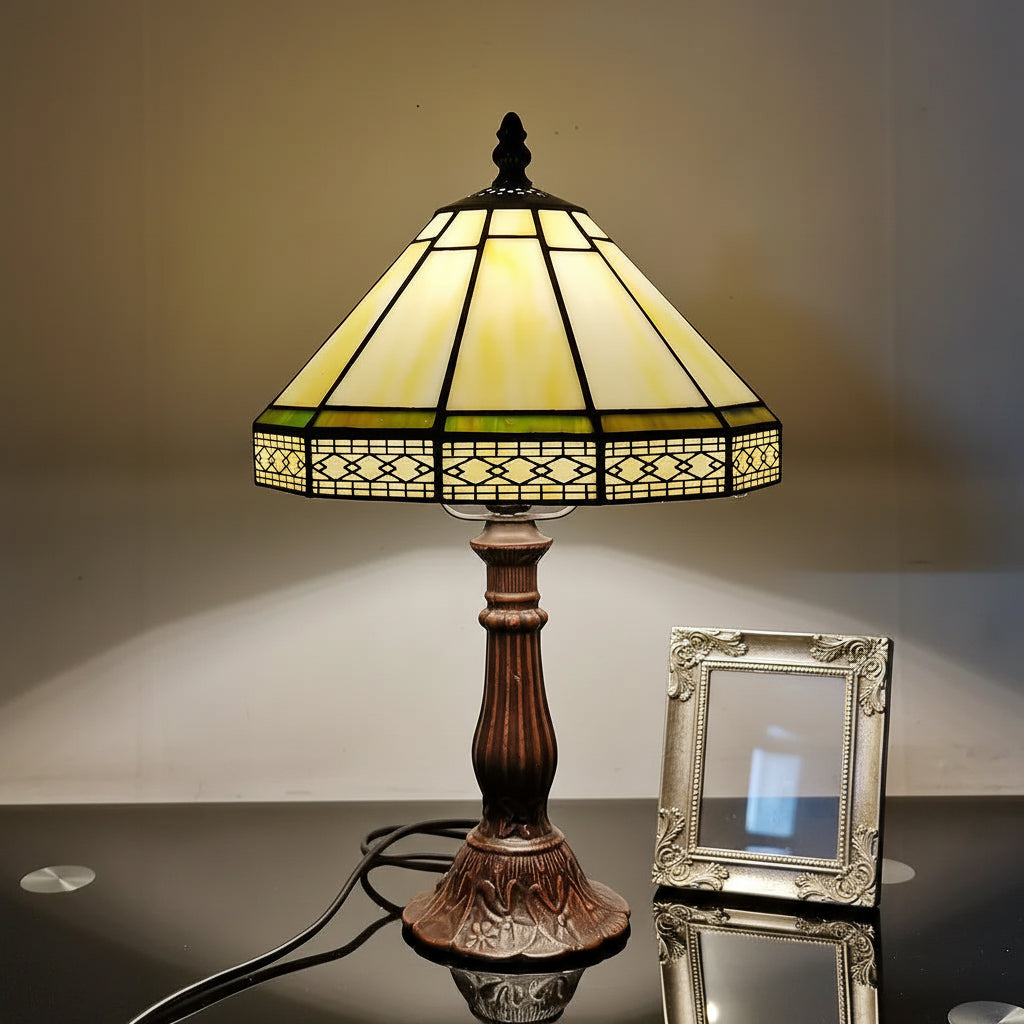 Lampe à Poser Tiffany en Vitrail Jaune et Vert