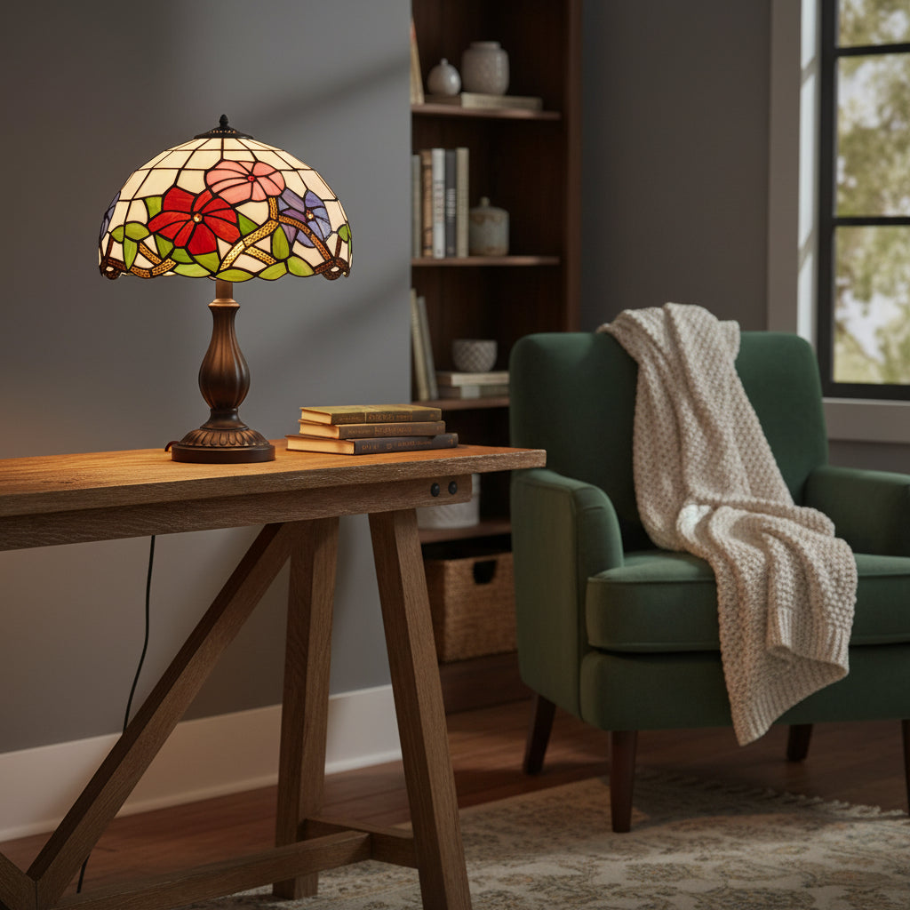 Abat-jour en Vitrail Type Tiffany Floral