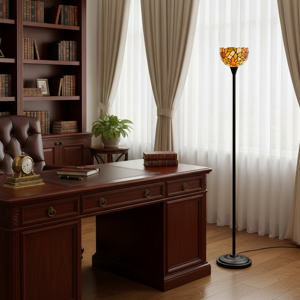 Lampadaire Style Tiffany avec Abat-jour Tournesol