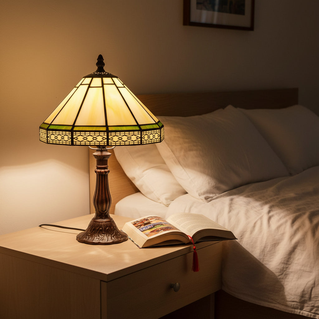 Lampe à Poser Tiffany en Vitrail Jaune et Vert