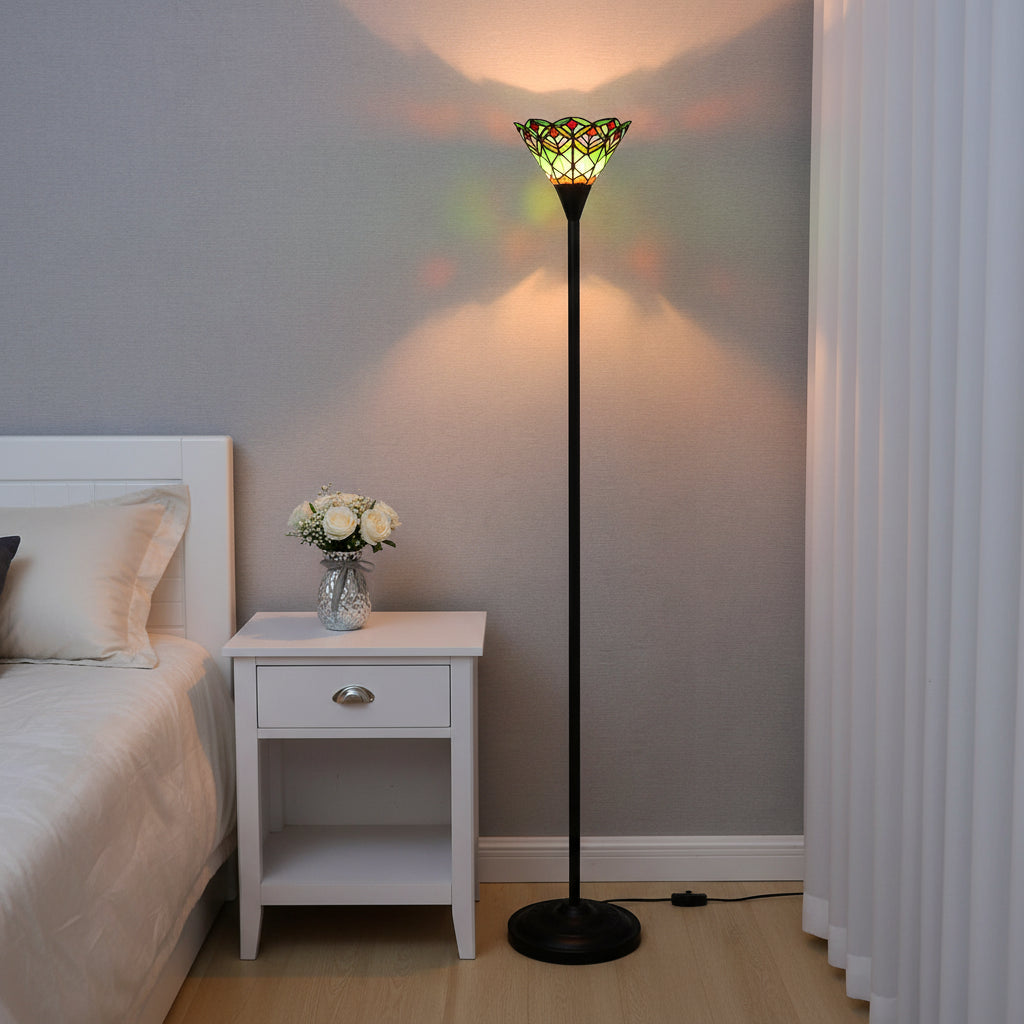 Lampadaire en Vitrail Multicolore Style Tiffany