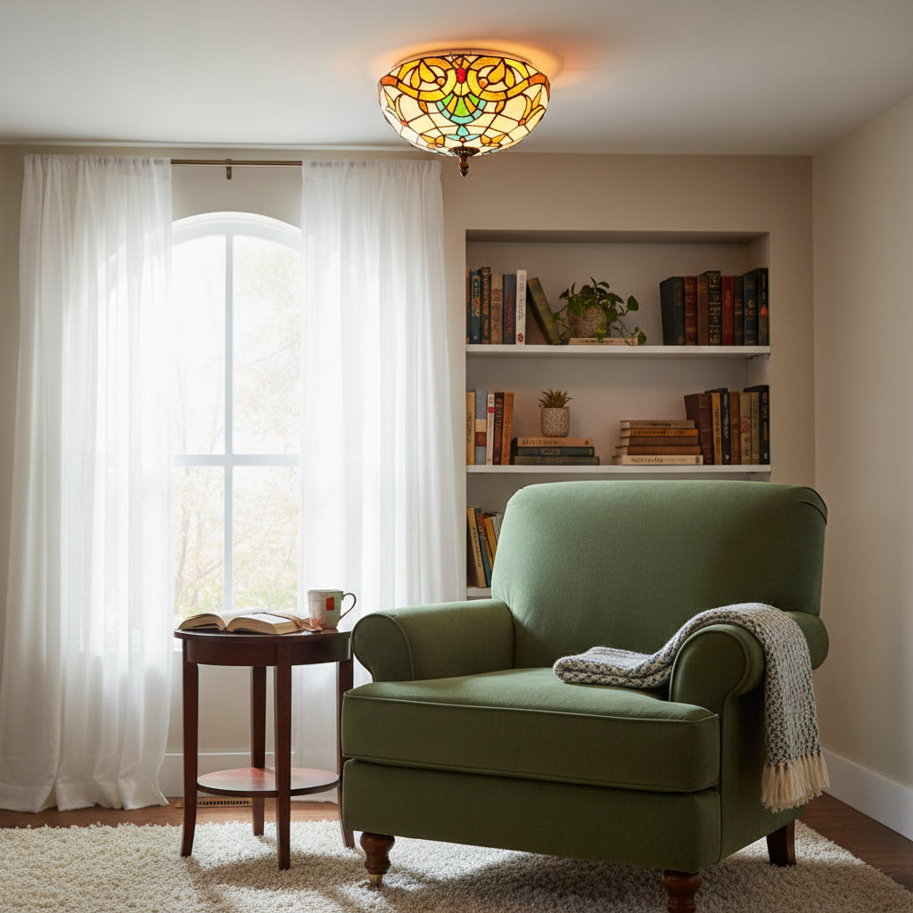Plafonnier En Vitrail Tiffany Multicolore