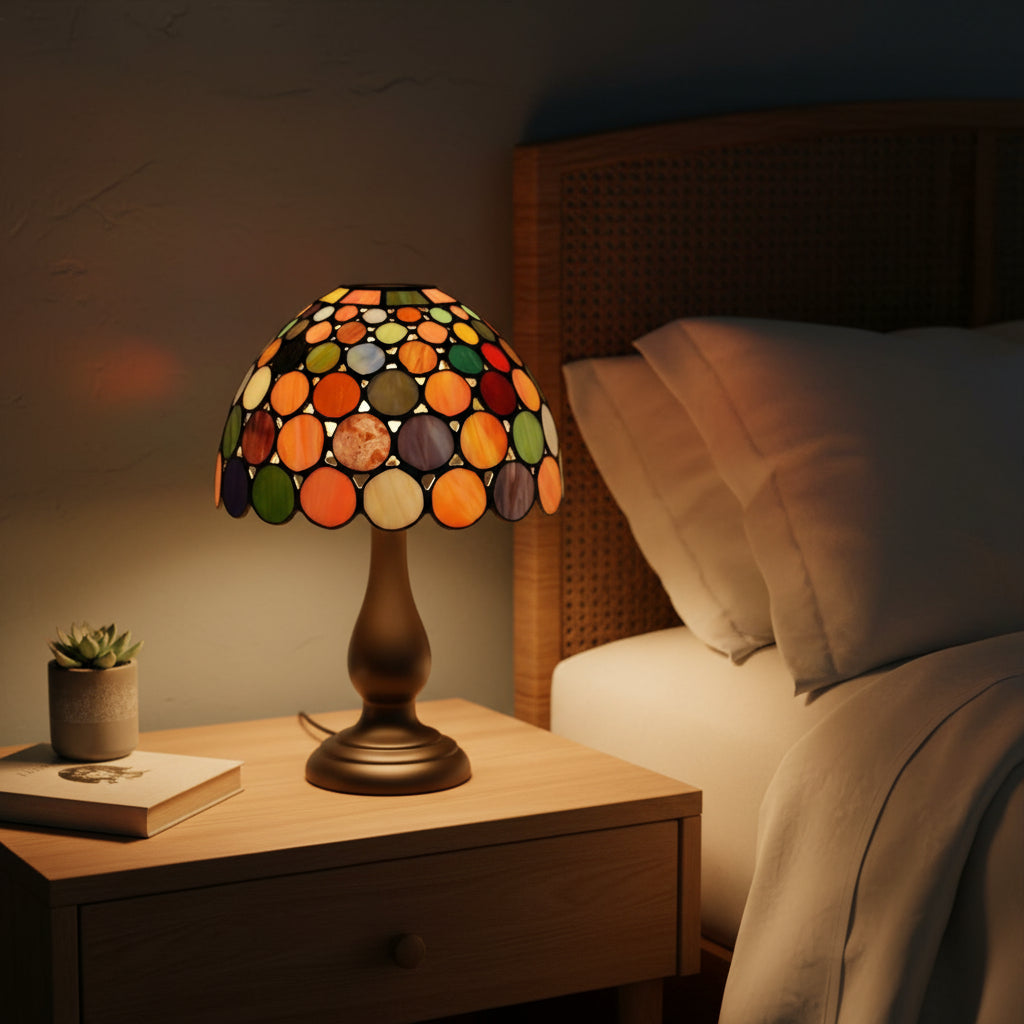 Abat-Jour en Verre Teinté Mosaïque Circulaire Multicolore