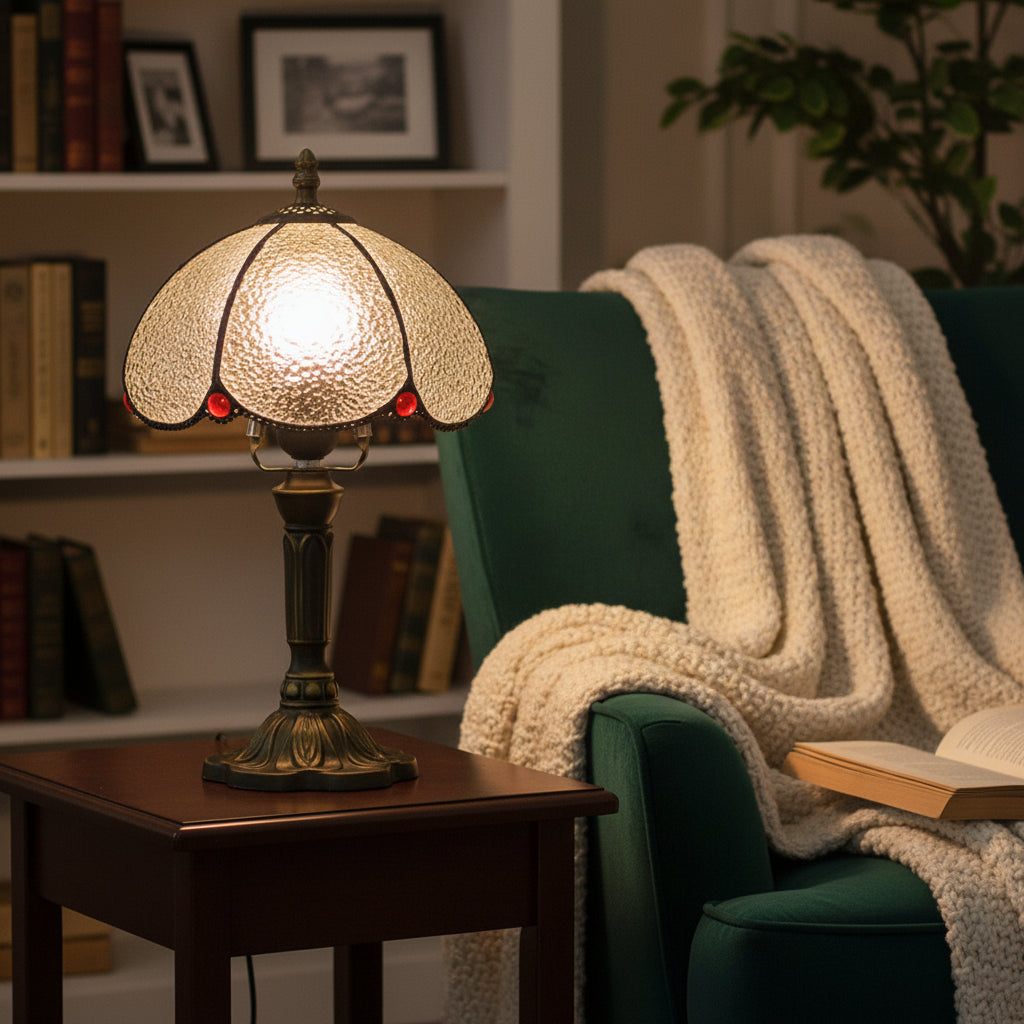 Lampe De Table Style Tiffany Abat-jour En Verre Rouge